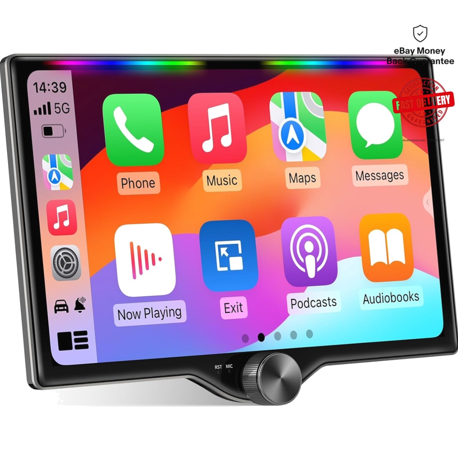 10.1-Inch Car Stereo with Bluetooth, Backup Camera & Music Sync Lighting
