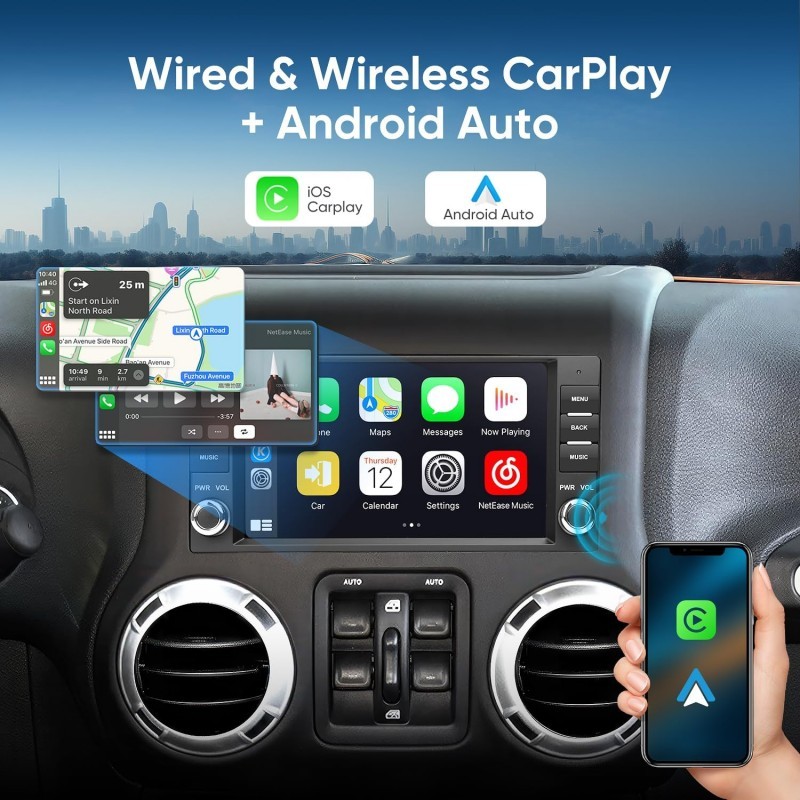 For Jeep Wrangler 2007-2016 7″ Android Apple CarPlay Car Radio Stereo GPS Navi