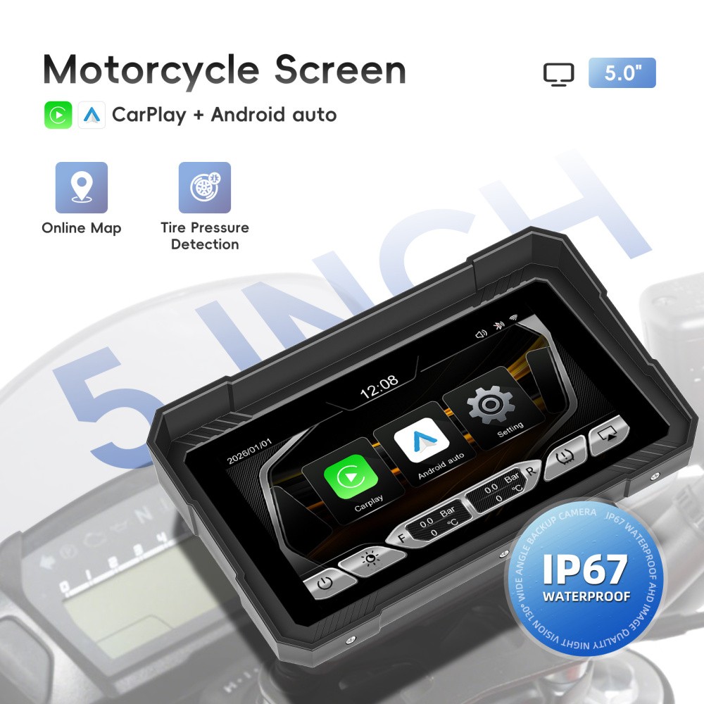 5″ Waterproof Motorcycle Portable Wireless Apple Carplay Android Auto Car Stereo