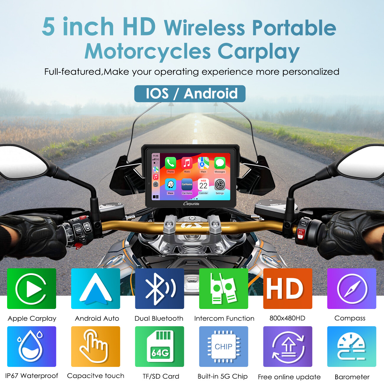 Carpuride W502B Pro BMW Motor Carplay Android Auto Intercom Compass Waterproof