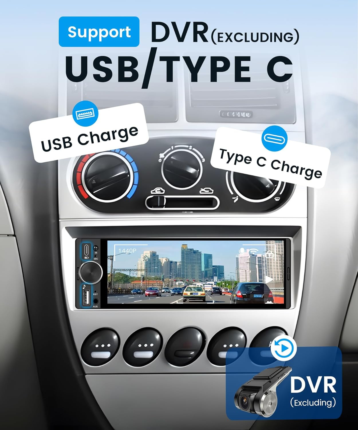 Car Stereo Single Din Wireless Carplay 1 Din Touch Screen Android Auto, 6.28 In