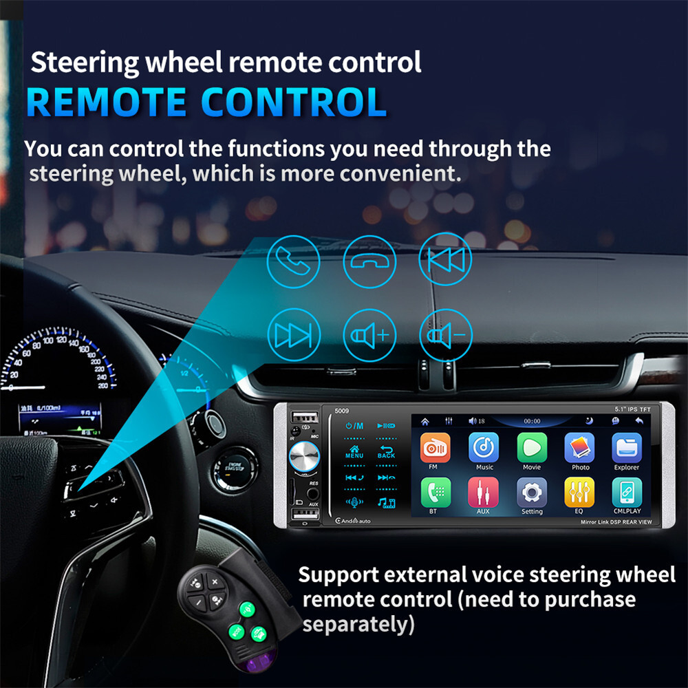 5.1in 1DIN Car Stereo Radio Touch Screen Bluetooth MP5 Player Carplay USB Camera