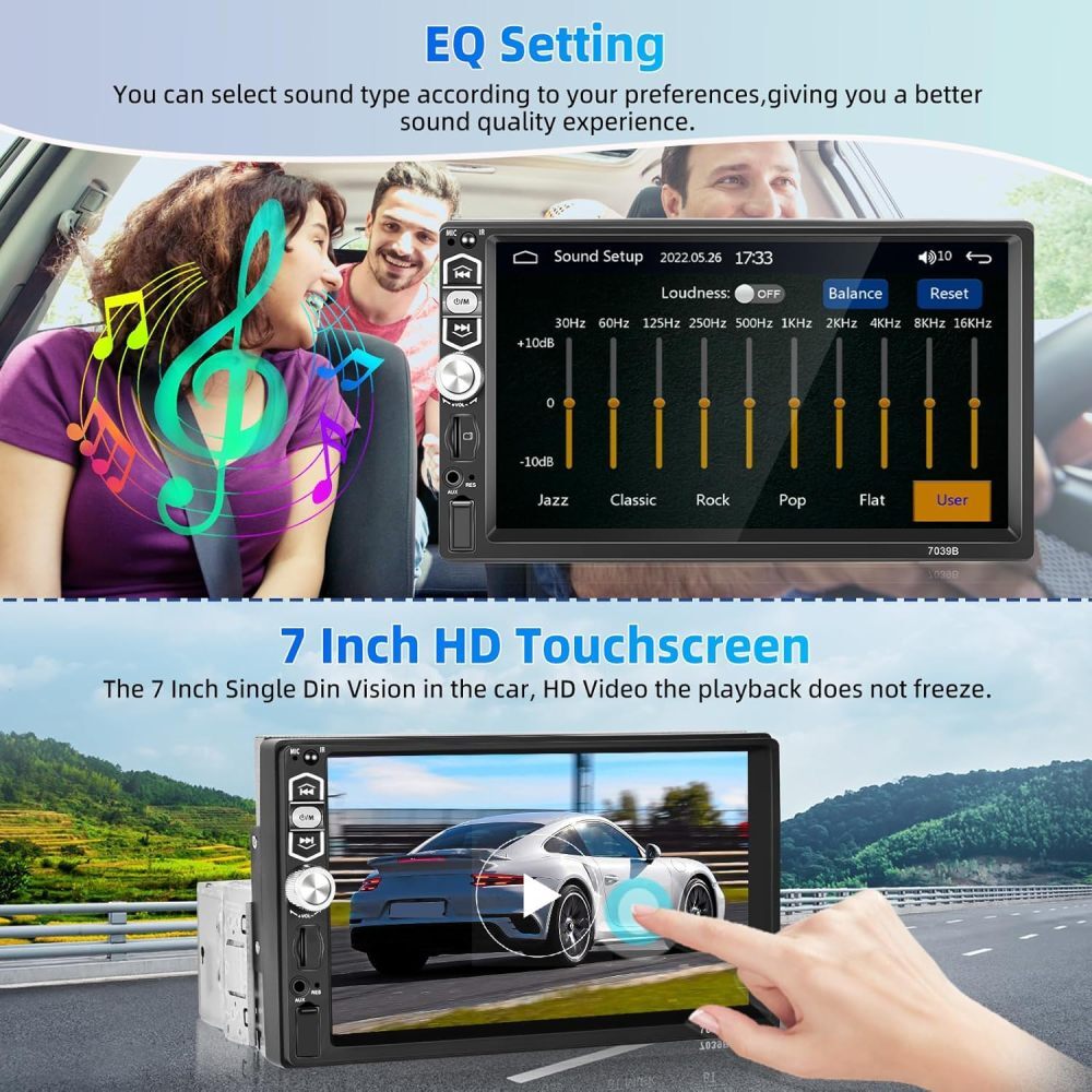 Single 1 DIN 7″ Car Stereo Radio Touch Screen Apple CarPlay Android Auto FM BT