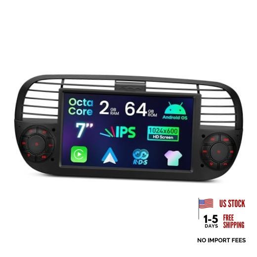Android 14 Car Stereo for Fiat 500 (2007-2015), 7″ Touch 2+64GB New Black