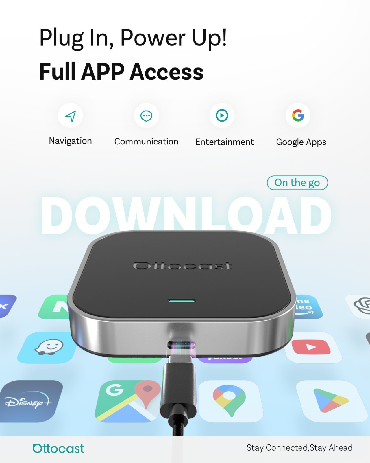 OTTOCAST E2 Video Palyer Ai Box Wireless CarPlay Adapter Android w/YT+TK+APP