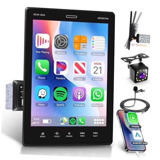 9.5inch Single Din Touchscrren Car Stereo with Carplay Android Auto,1080P IPS