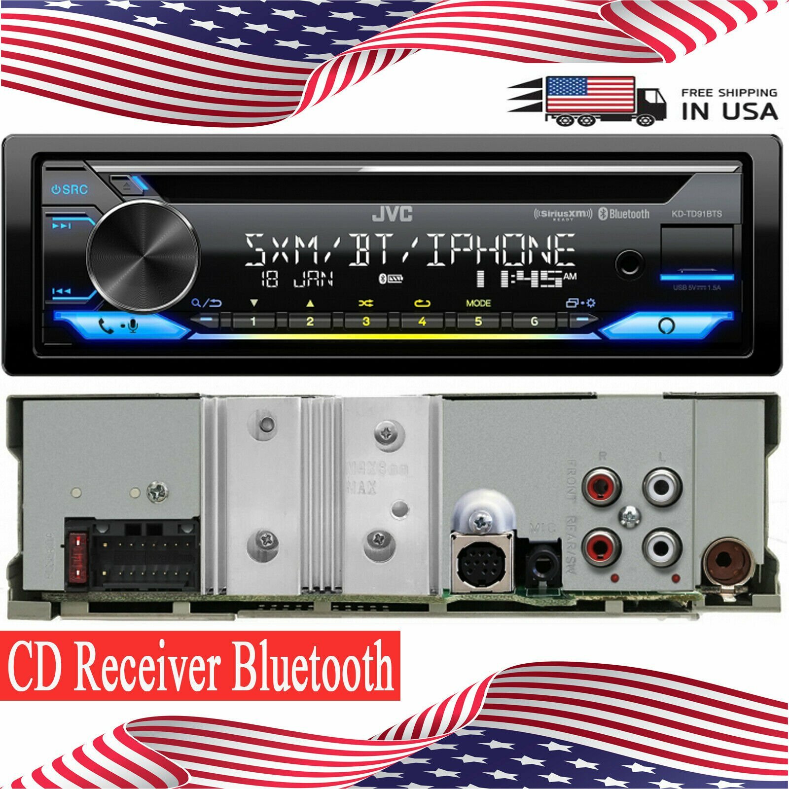 NEW JVC KD-TD91BTS 1-DIN CD Receiver w/ Bluetooth USB MP3 SiriusXM Amazon Alexa