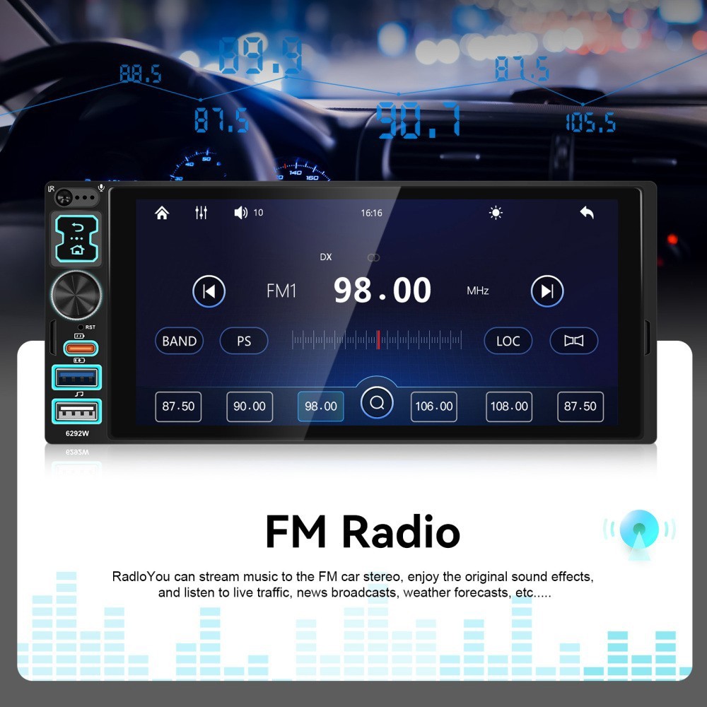 6.9 Inch SINGLE DIN CAR STEREO WIRELESS CARPLAY TOUCHSCREEN BLUETOOTH RADIO USB