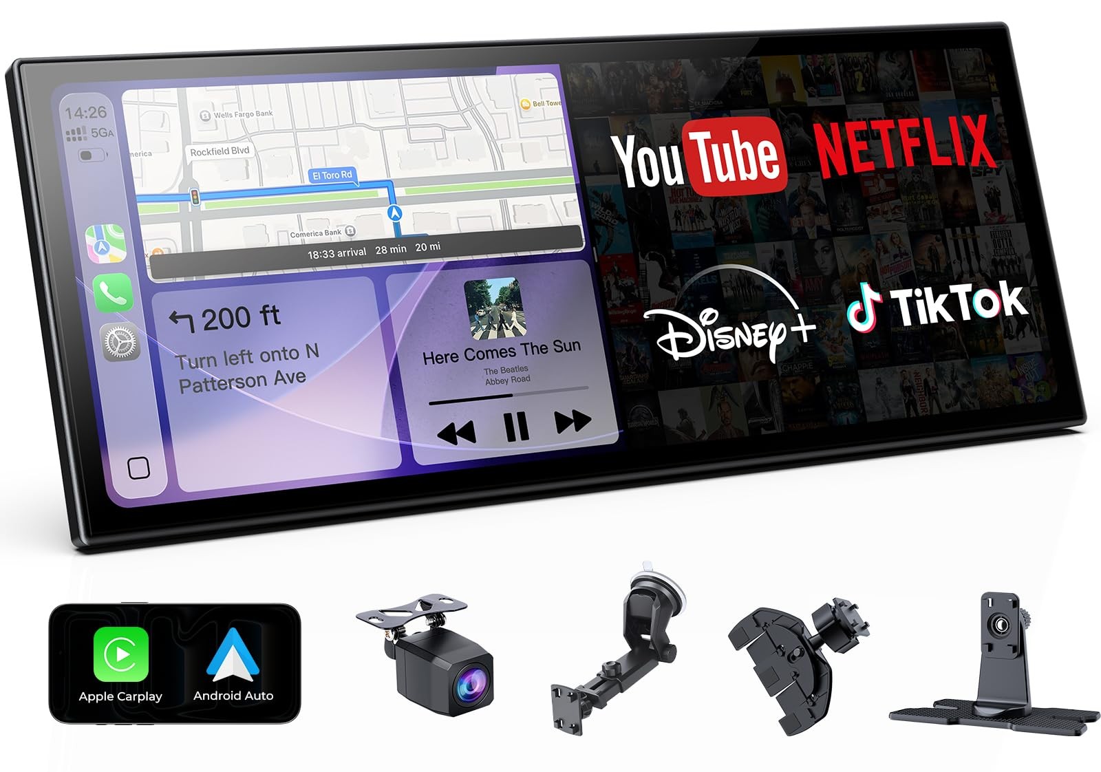 11.26″ CarPlay Screen for Car, Built-in N-etflix/YouTube/TikTok, Car Stereo f…