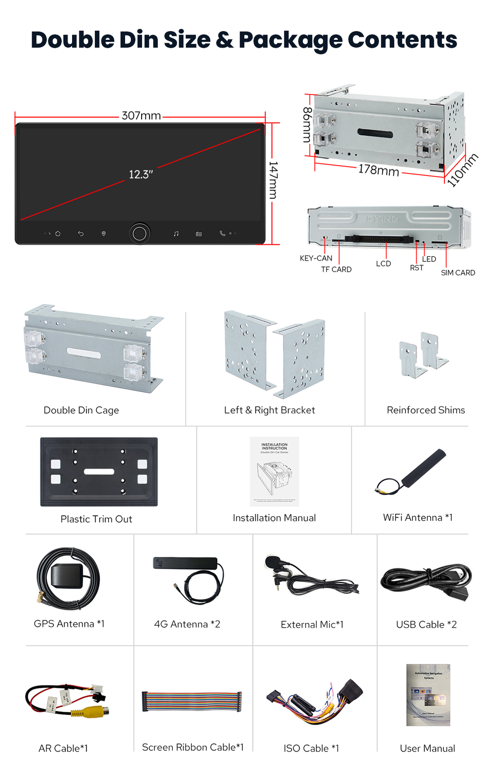 12.3 Inch Universal Single/Double Din Head Unit with HDMI Output Android 12 DSP
