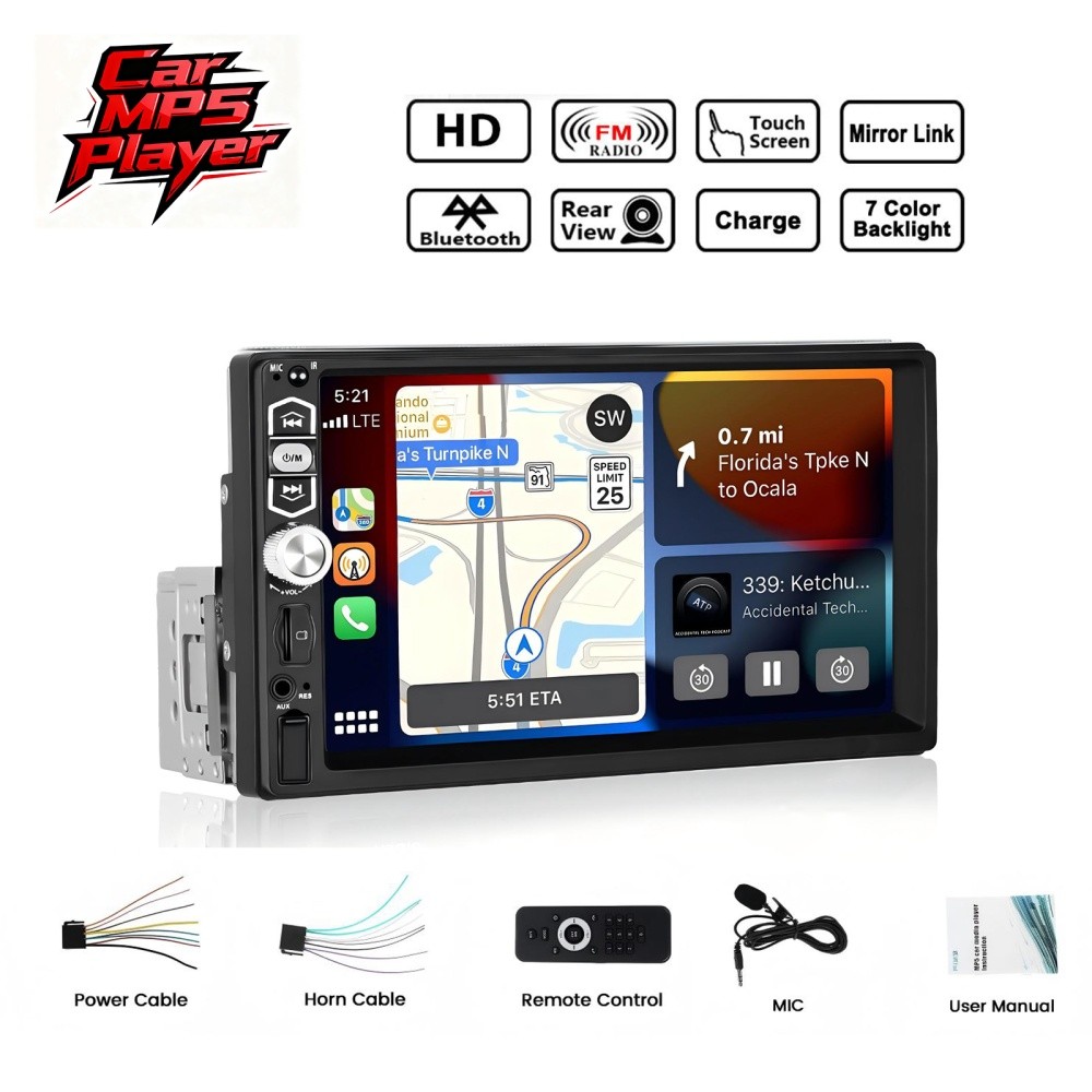 7″ Single Din Car Stereo Radio MP5 Player with Carplay Android Auto