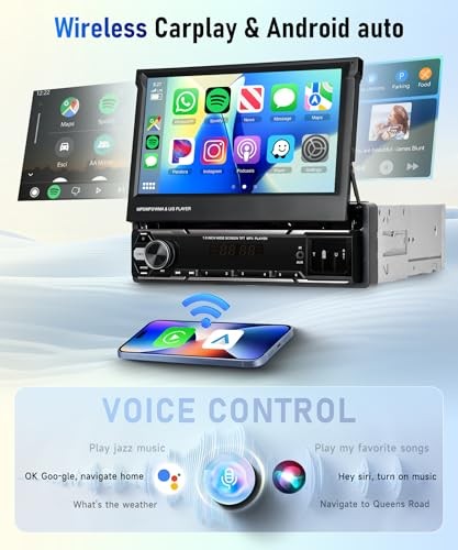 Wireless CarPlay Single Din Car Stereo,5.1 Bluetooth Car Radio AM/FM/RDS,7