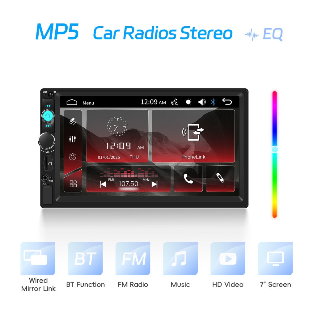 2 DIN Double 7” Car Stereo Radio MP5 Player Bluetooth Touch Screen +Rear Camera