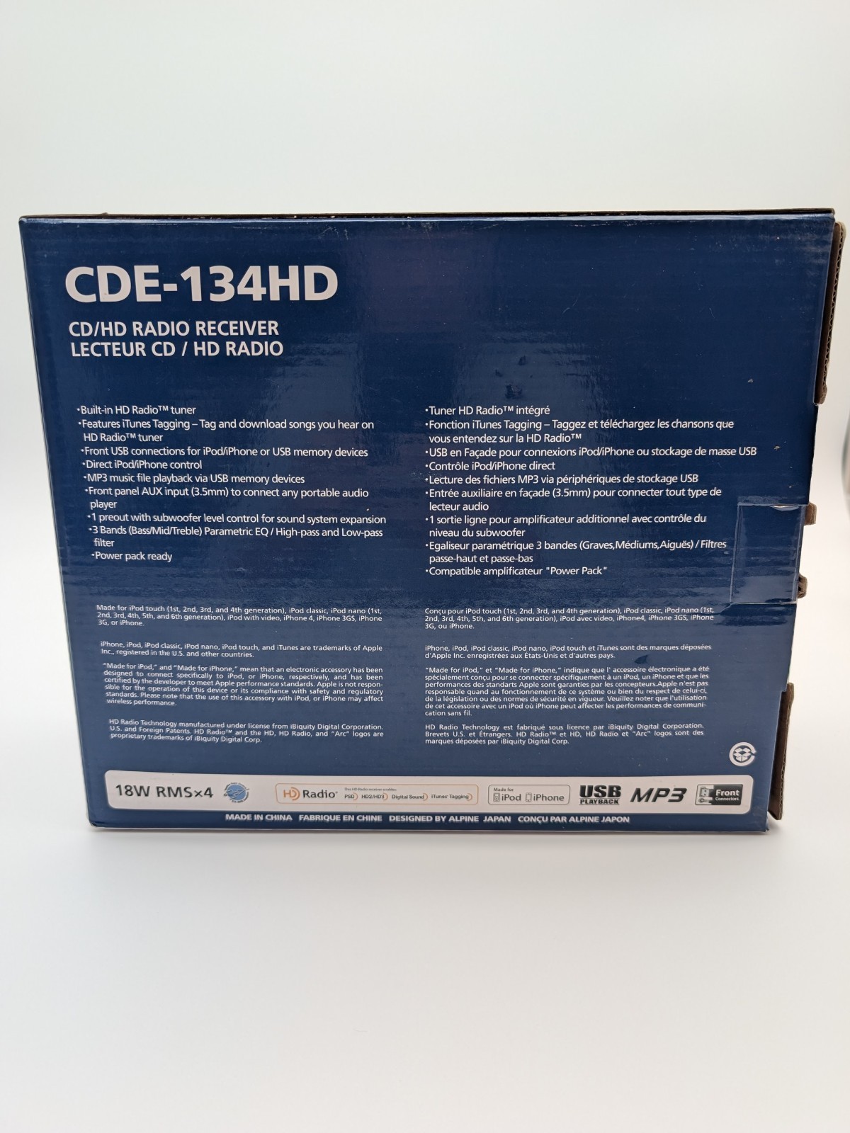 NOS Alpine CDE-134HD CD/HD Radio CD PLAYER Receiver USB: IPHONE/IPOD/MP3