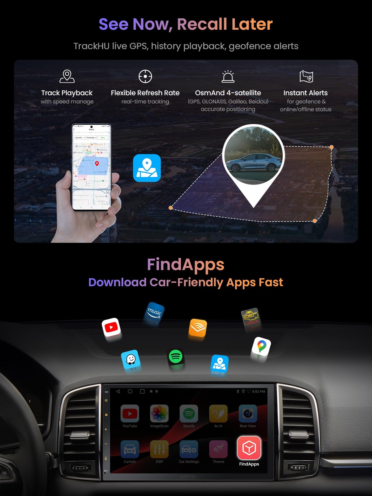 ATOTOZONE A5L Android Double DIN Car Stereo 7 Inch Wireless CarPlay & Wireles…