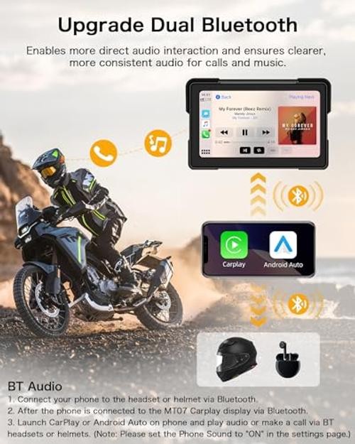 2026 7 Inch Carplay for Motorcycle with TPMS, Apple CarPlay & Android Auto,