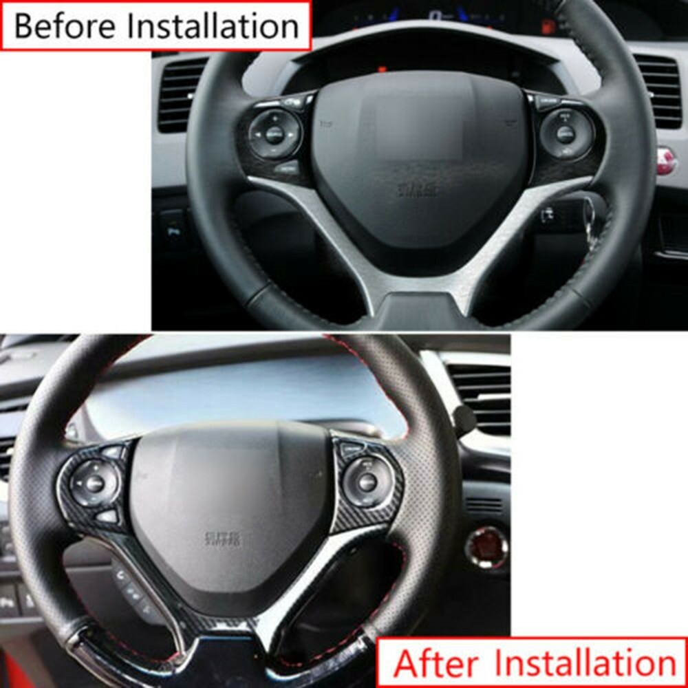 For-Honda Civic 2012-2015 1x Carbon Fiber Style Steering Wheel Frame Cover/Trim