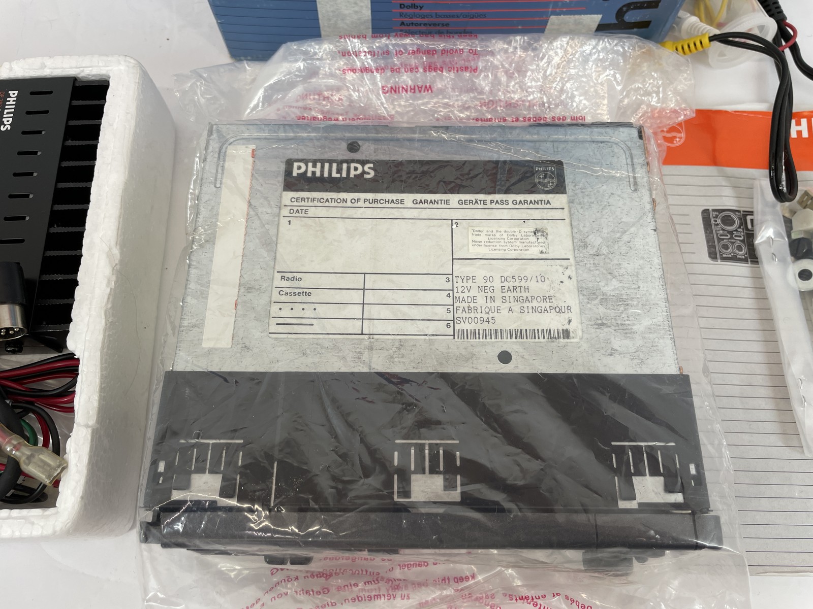Vintage Philips DC599 Car Stereo Cassette Receiver with DP282 60W Amplifier NIB