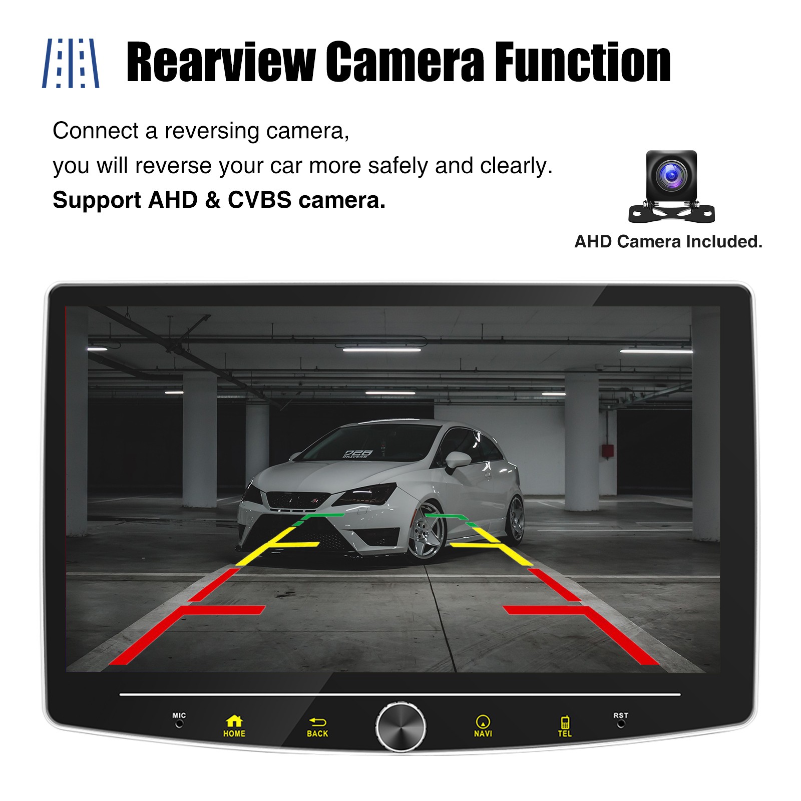 Touch Screen Rotatable 10.1″ Android15 Car Stereo Radio Single 1DIN GPS Wifi CAM