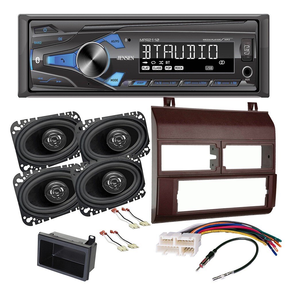 Single DIN AM/FM Car Stereo & 4×6″ speaker + kit For 1988-1994 GM C/K 1500 RED