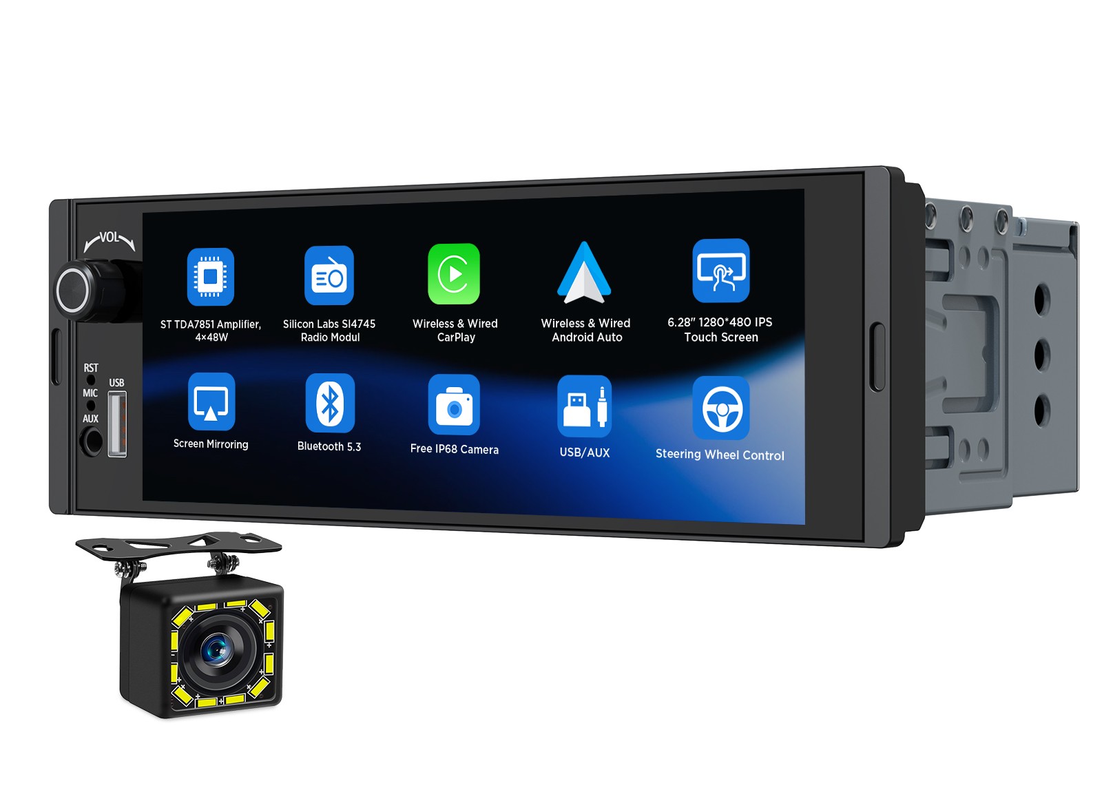 Eonon X3U Car Stereo Radio Apple CarPlay GPS 6.28″ IPS Android Auto 1 DIN 4x48W