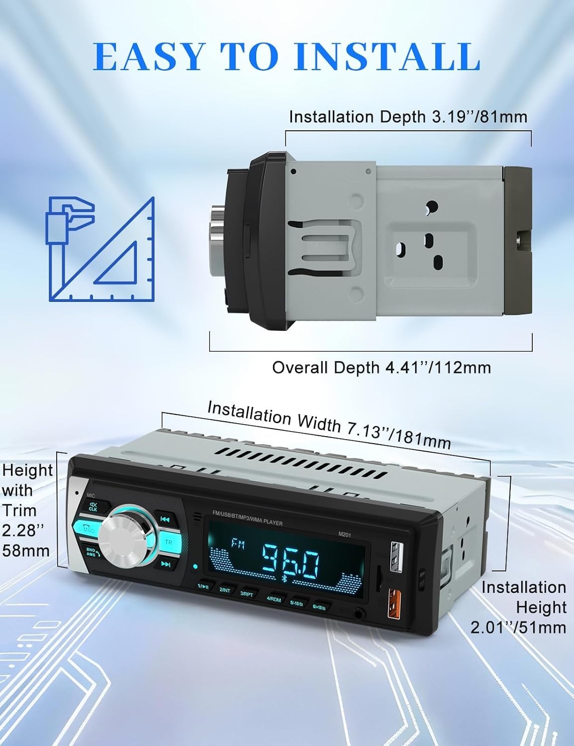 Durable Bluetooth Car Stereo with Easy Installation – FM/USB/AUX Connectivity