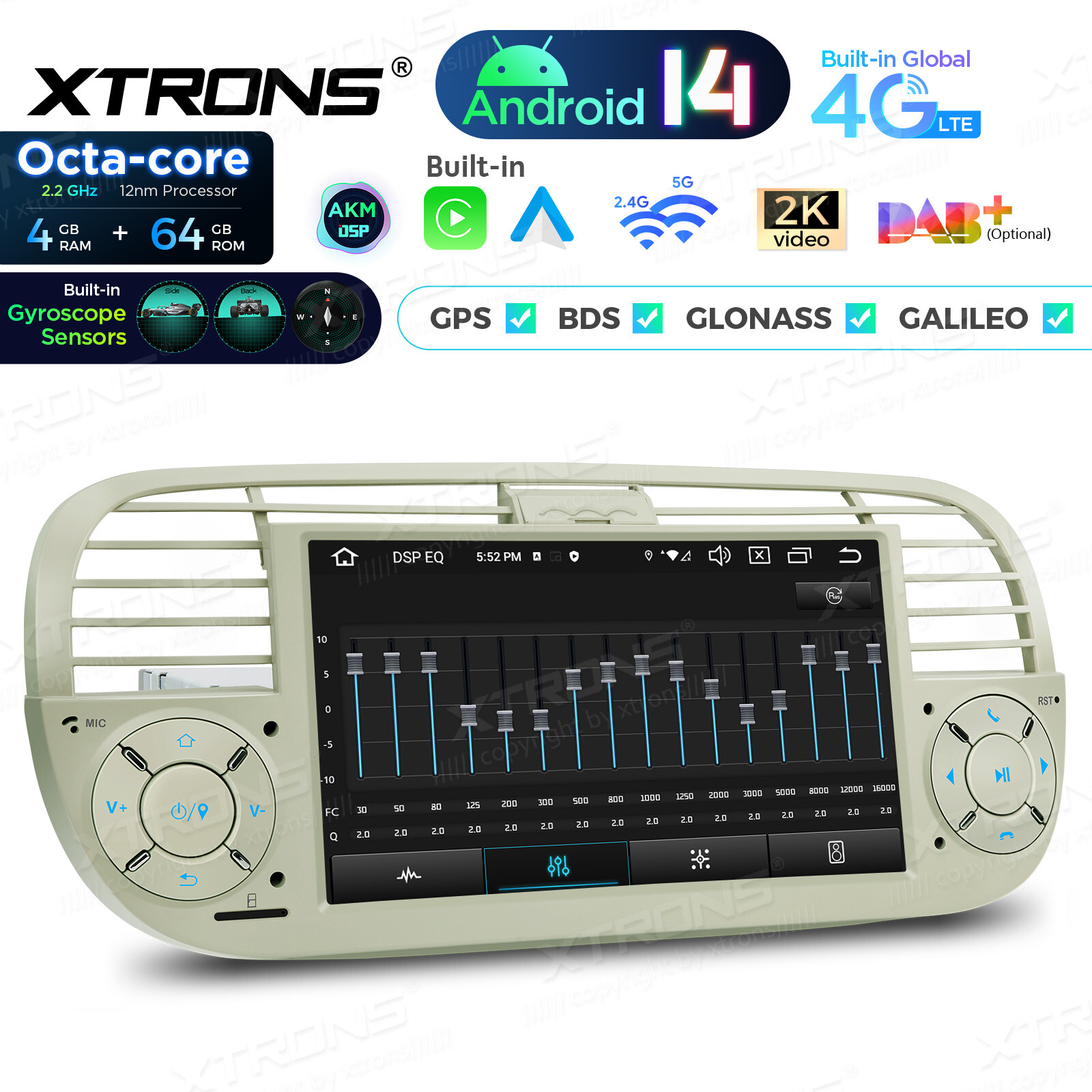 7″ Android 13 8Core Car Play GPS Sat Nav Stereo Radio for Fiat 500 2007-15 Beige
