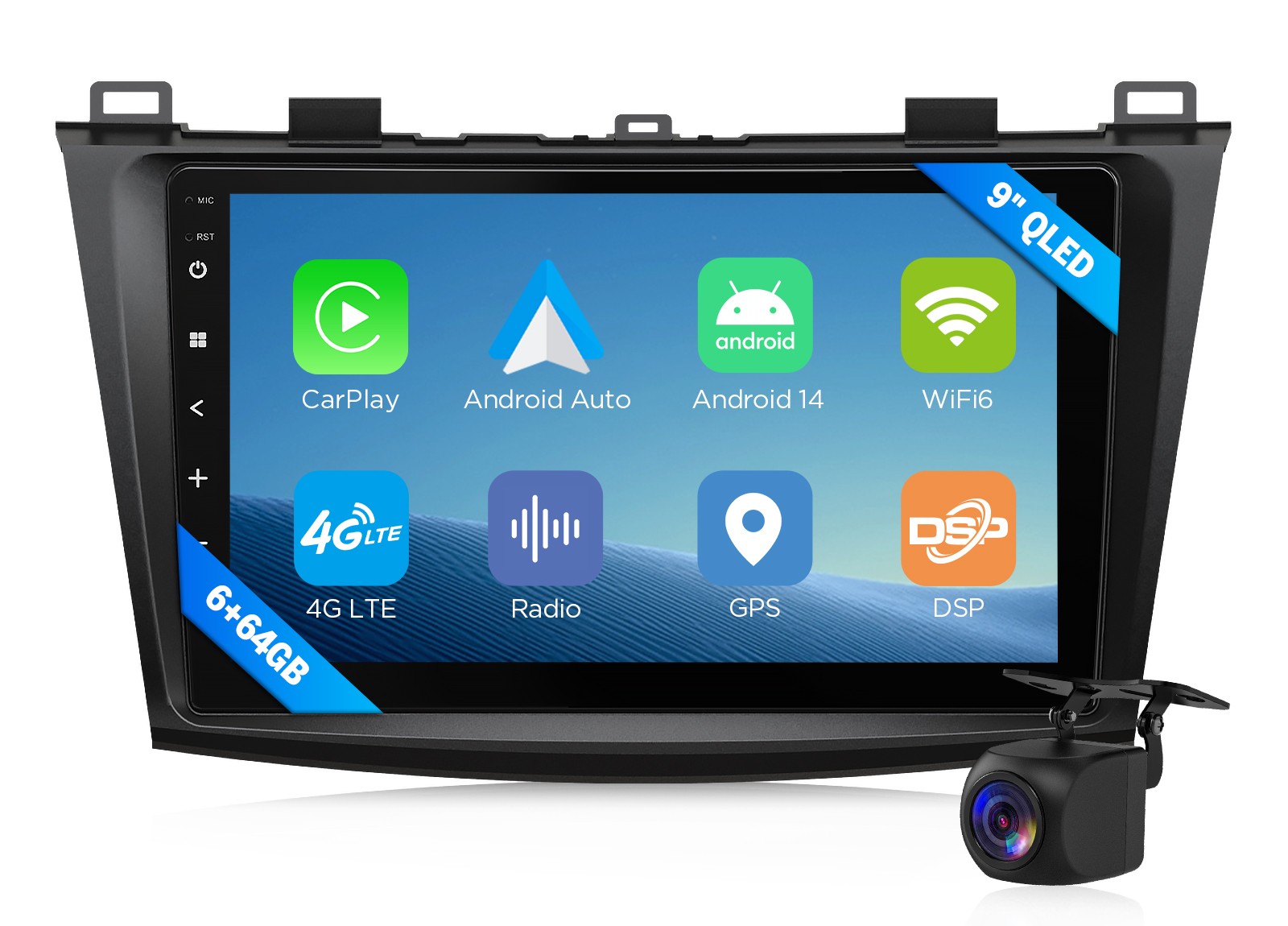 M3BLX7S For 2010-2013 Mazda 3 9″ Android 14 6+64 Car Stereo CarPlay Headunit SWC