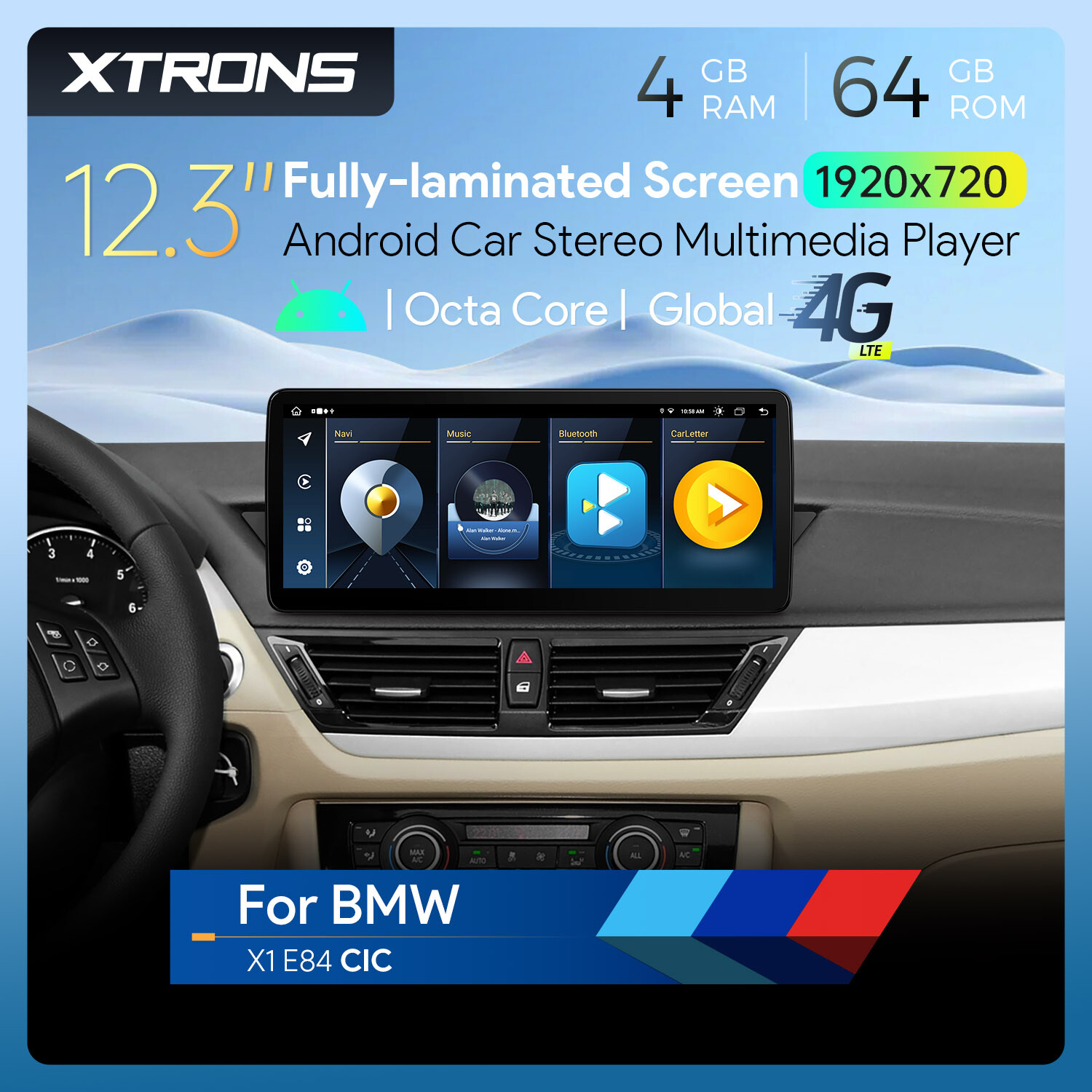 For BMW X1 E84 CIC 12.3″ IPS Android 13 8-Core Car Play GPS Stereo Navi 4G WiFi