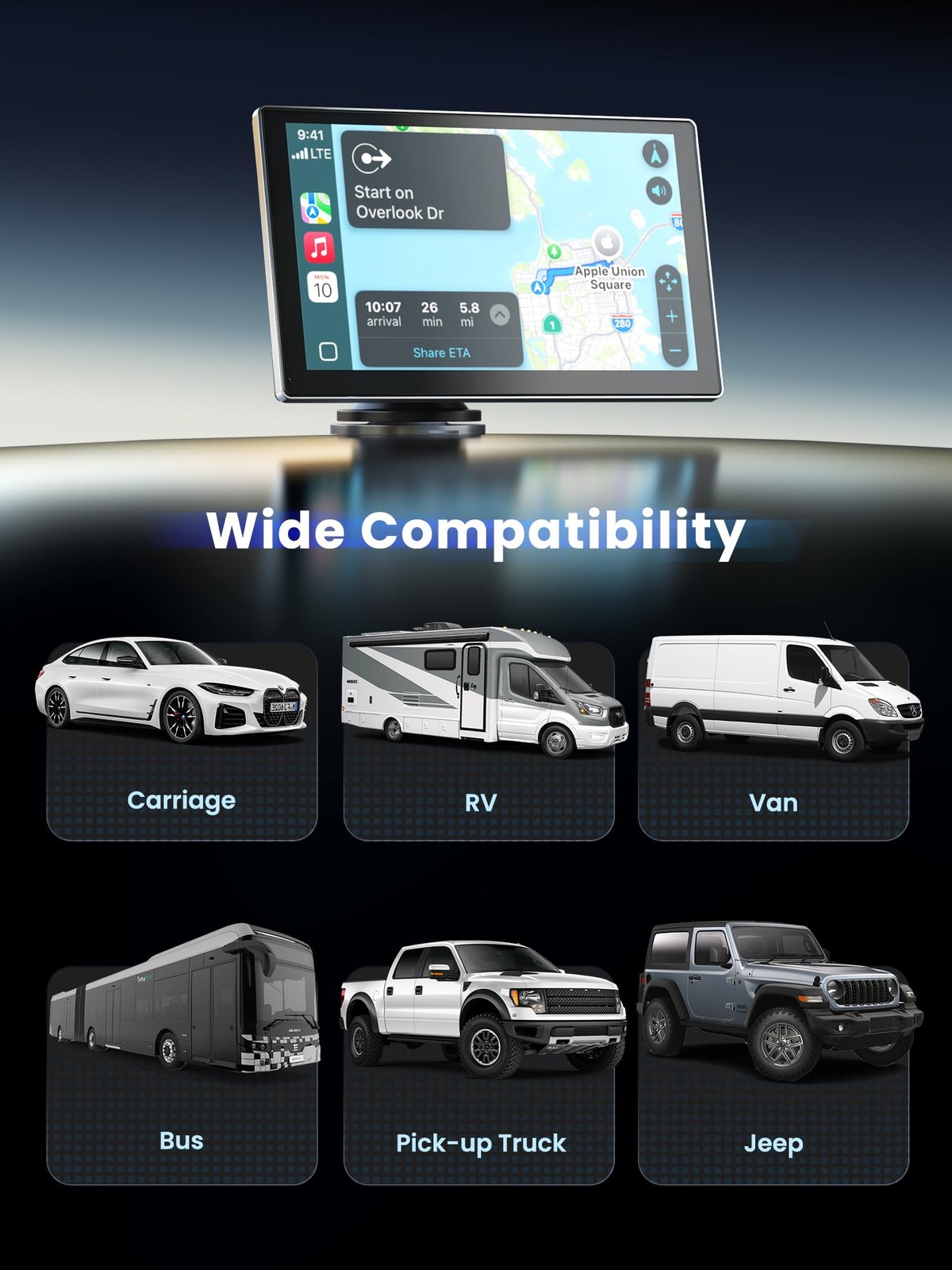 9″ Wireless Apple Carplay Screen for Car, Portable Car Play Screen for Car & …