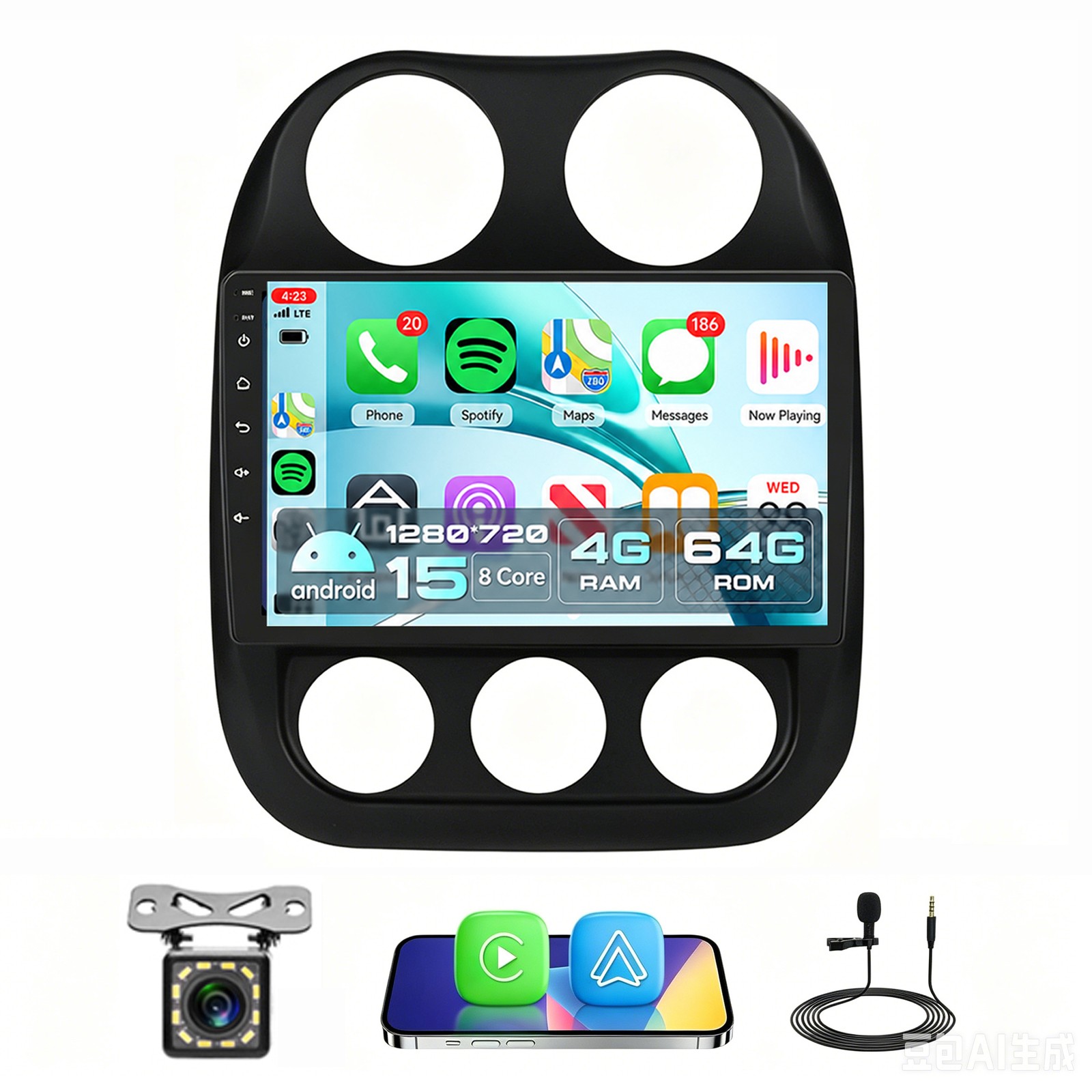 4+64GB Android 15 Car Stereo Radio Navi CarPlay For Jeep Compass Patriot 2011-17