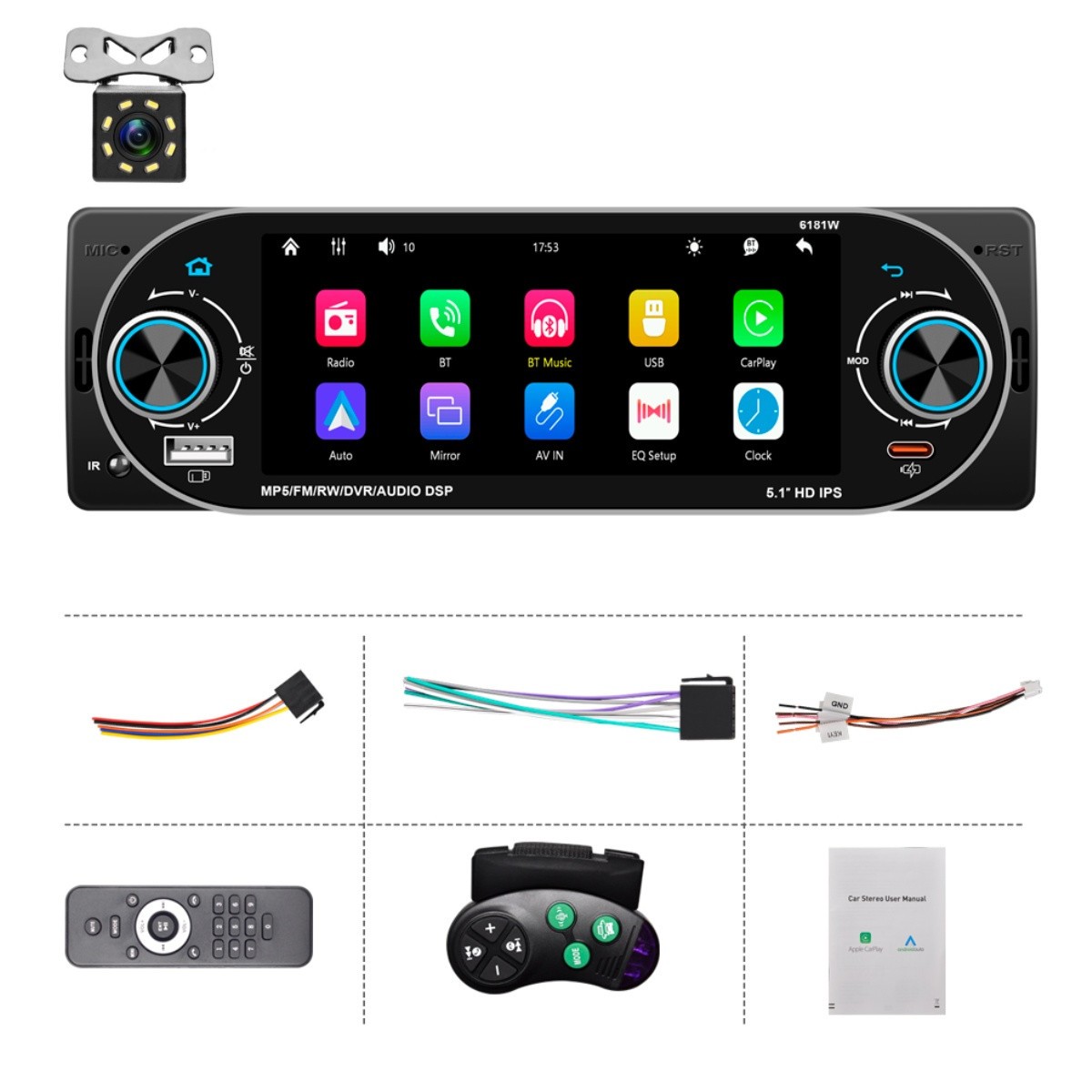Car Bluetooth Stereo Multimedia Player Mirror Link FM Radio Video USB W/Camera