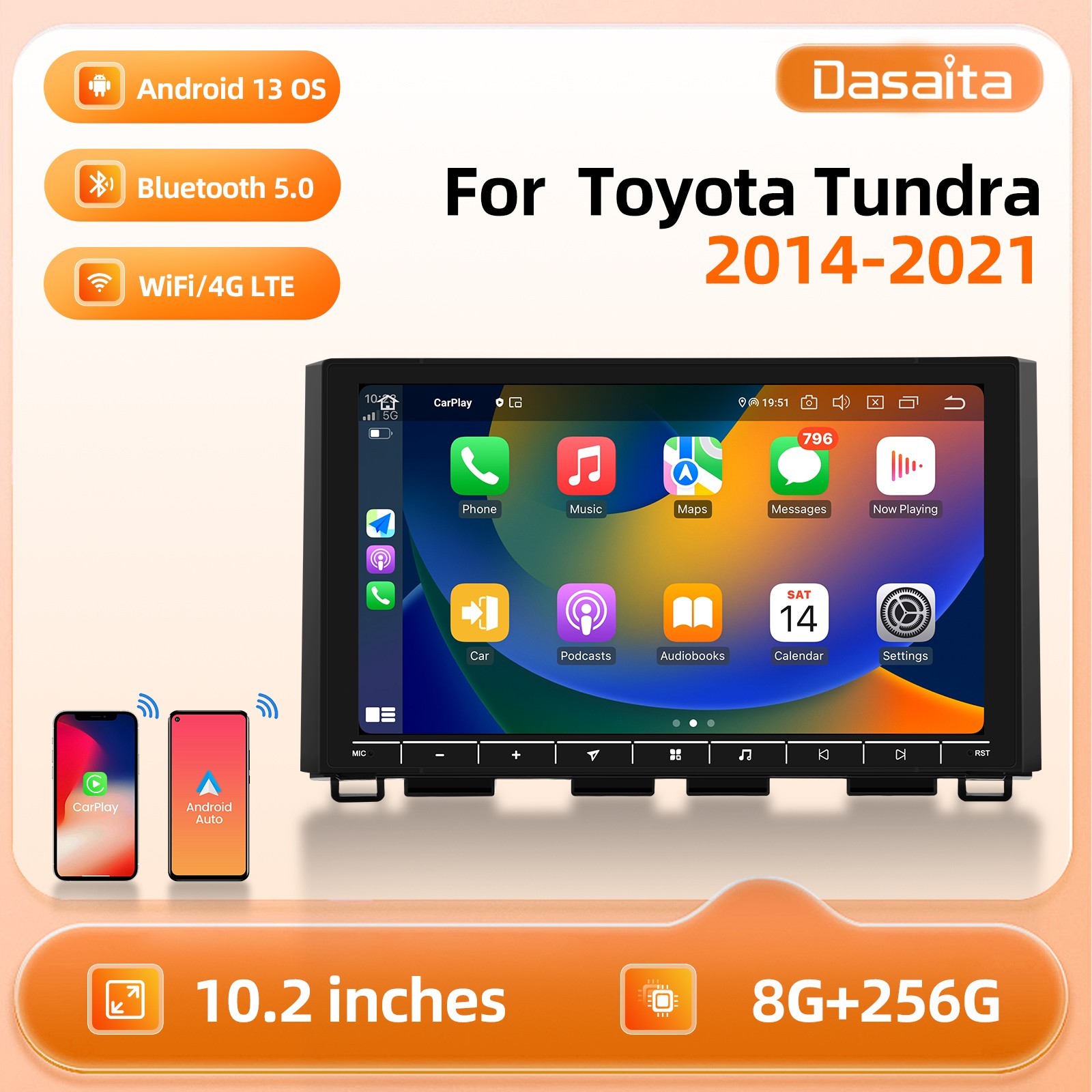 Dasaita Car Stereo for Toyota Tundra 2014-2021 Gyroscope BT GPS WiFi Radio Navi