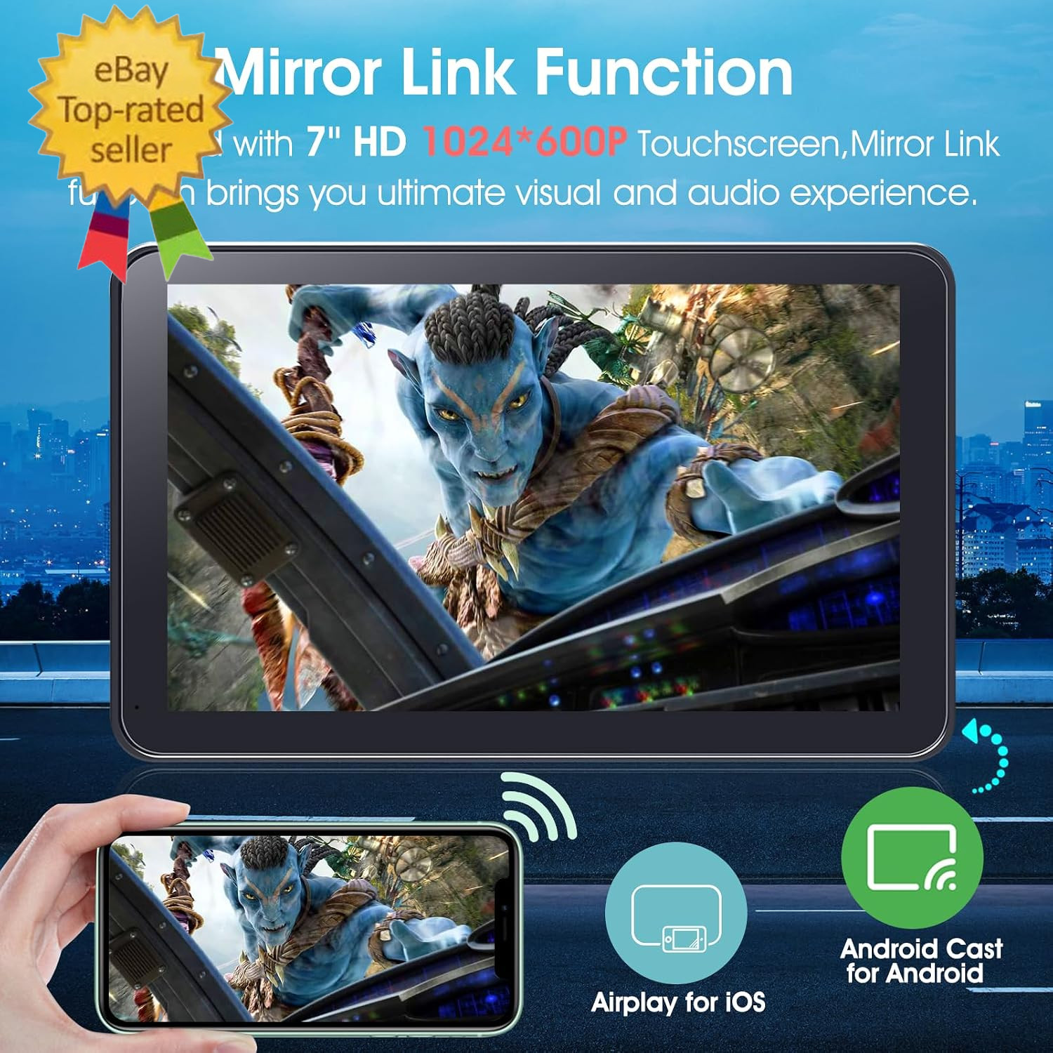 Wireless Carplay Screen for Car, 7″ HD Portable Stereo Touchscreen with Apple Ca