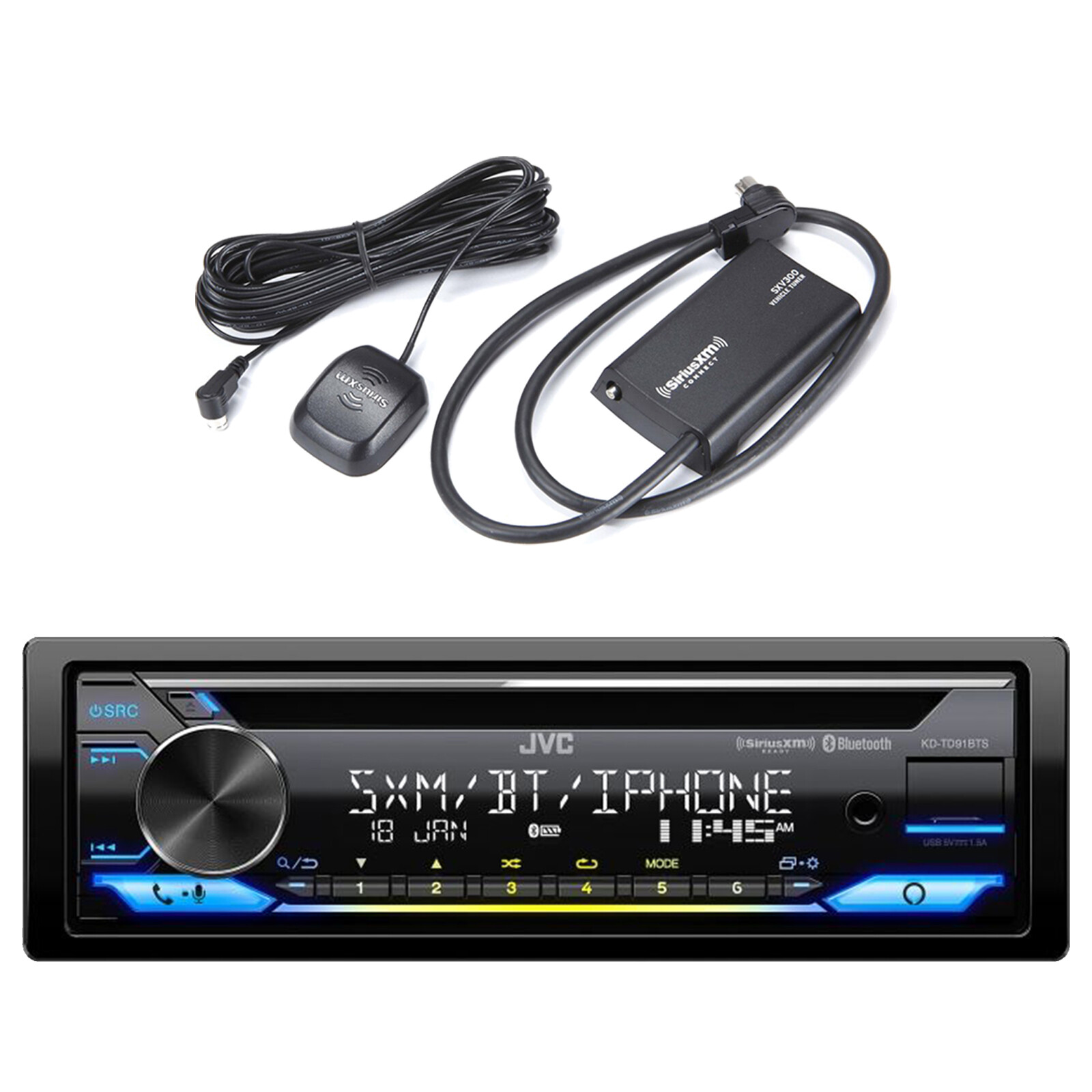 JVC KD-TD91BTS CD Player Bluetooth Radio Receiver w/ Satellite Radio Tuner Kit