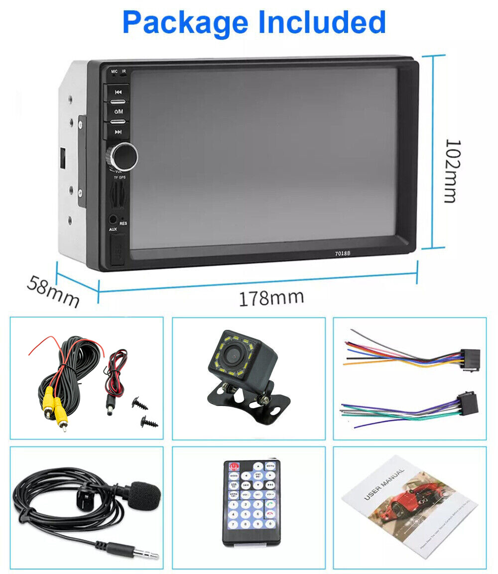 7″ Double 2 Din Car Stereo Radio Bluetooth USB AUX IN TF IOS/Android MP5 Player