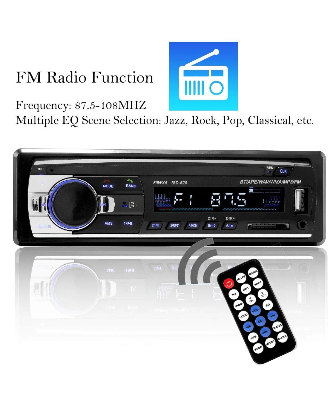 Bluetooth Car Stereo Audio In-Dash FM Aux Input Receiver SD USB MP3 Radio Player