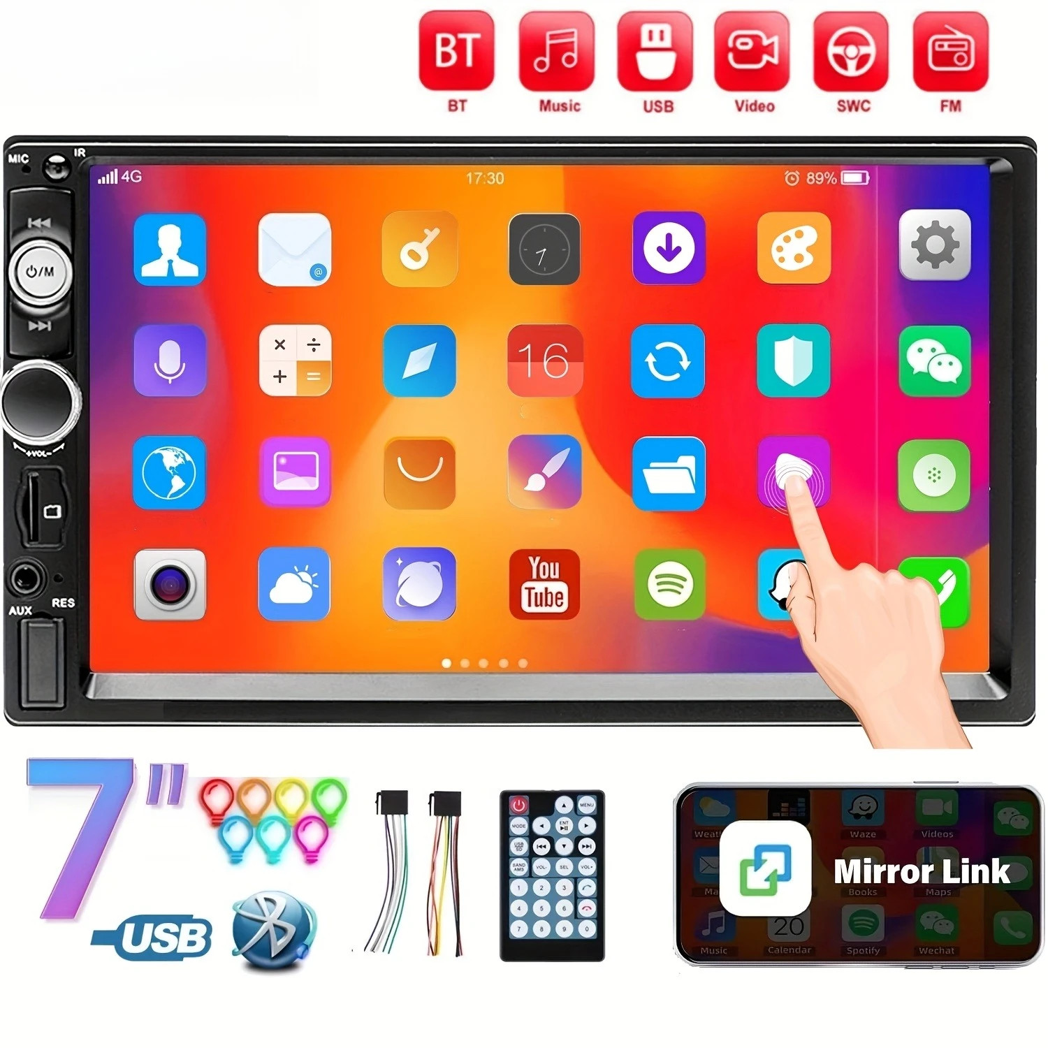 Double 2 Din 7” Car Stereo Touch Screen Car Radio Apple CarPlay Android Auto BT.
