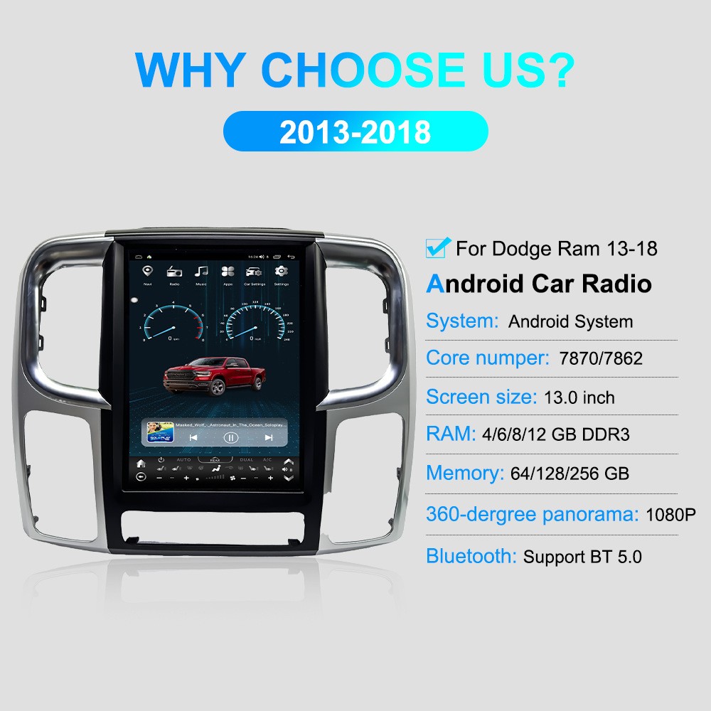 13″ For 2013-2018 Dodge RAM Truck Android Car Stereo Radio Carplay GPS Navi