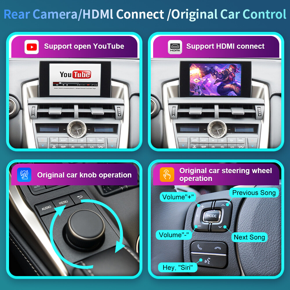 For Lexus IS NX ES RX GS UX CT LX LC RC 2014-2020 Wireless Carplay Andriod Auto