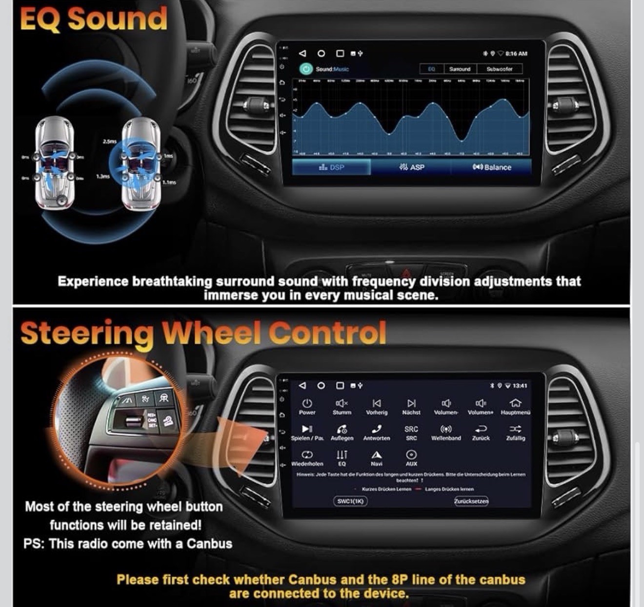 Android 13 Car Stereo for Jeep Compass 2017-2020 10″ Touchscreen Radio
