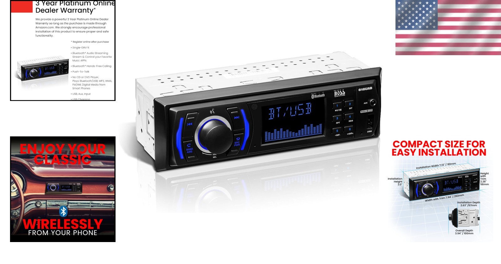 BOSS Audio Systems 616UAB Car Stereo with Bluetooth – Single DIN, MP3, USB, Aux-