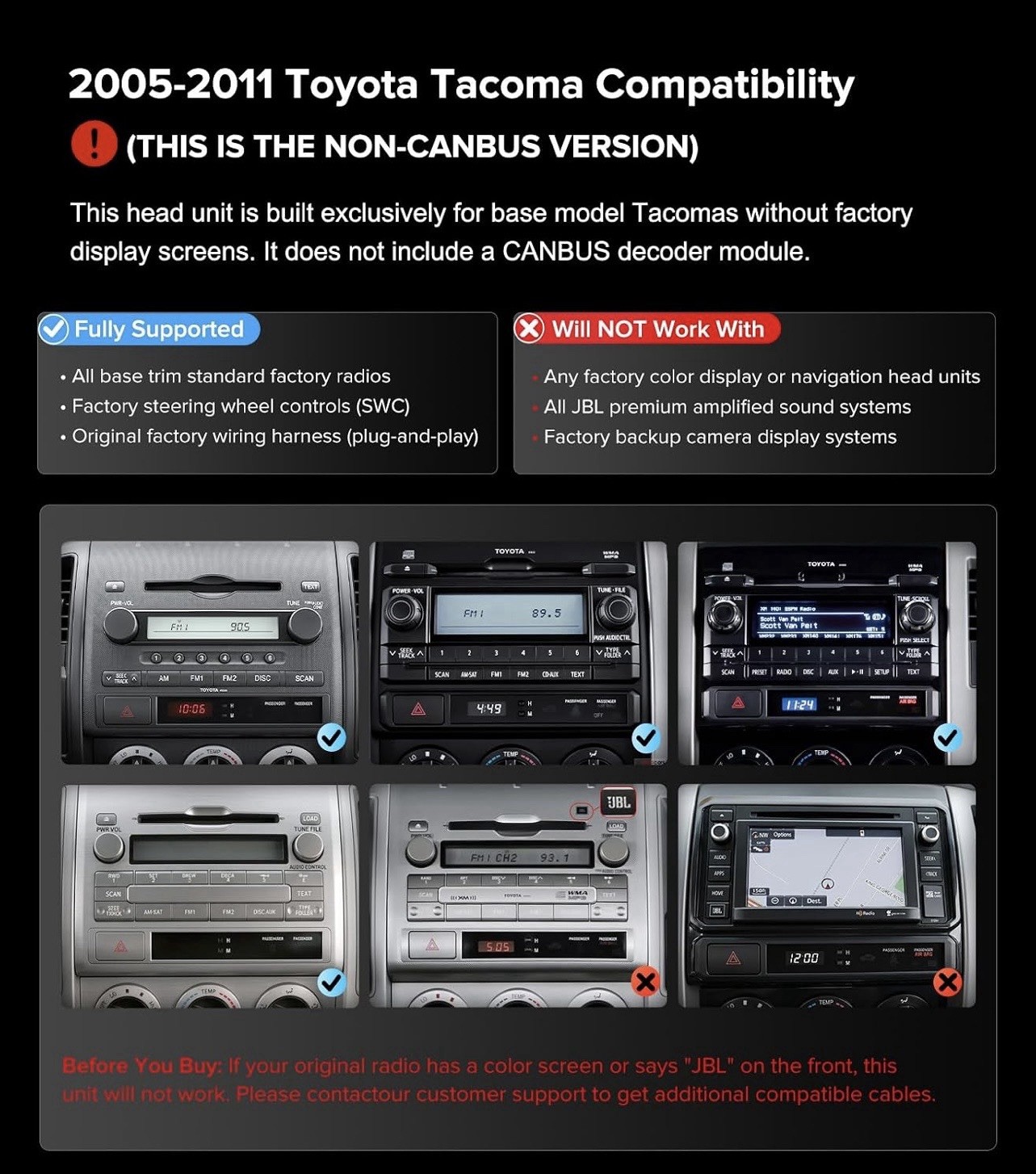Car Stereo Radio 2005-2011 Tacoma Linux QLED Wireless CarPlay Android Auto
