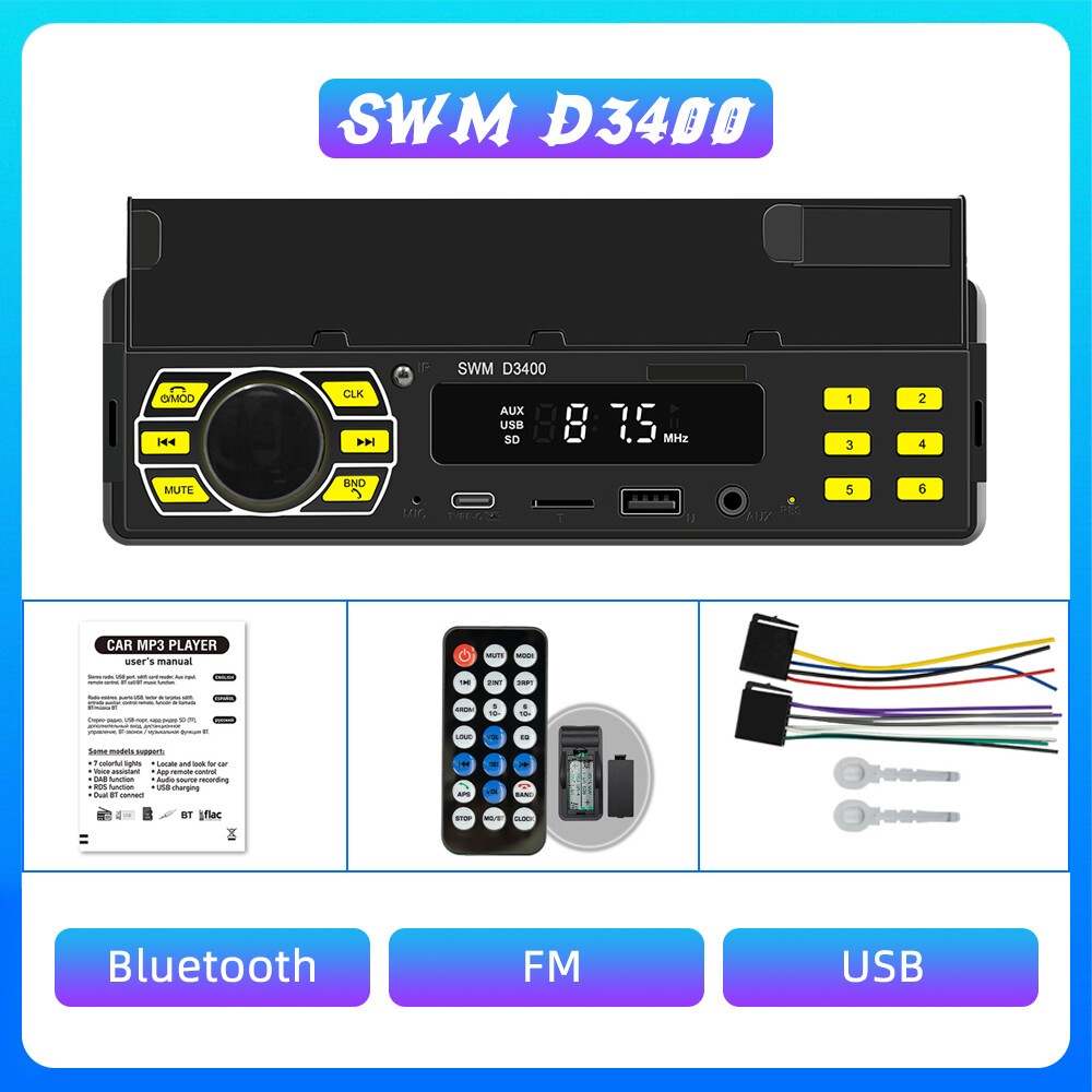 Voice Control Bluetooth TYPE-C USB FM TF MP3 Player Single 1DIN Car Stereo Radio