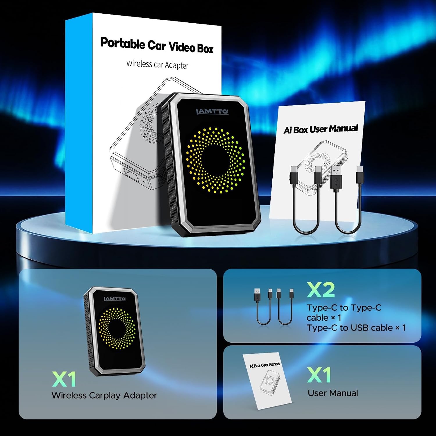 3-in-1 Wireless Carplay Adapter AI Box | Android Auto | Netflix YouTube Tiktok