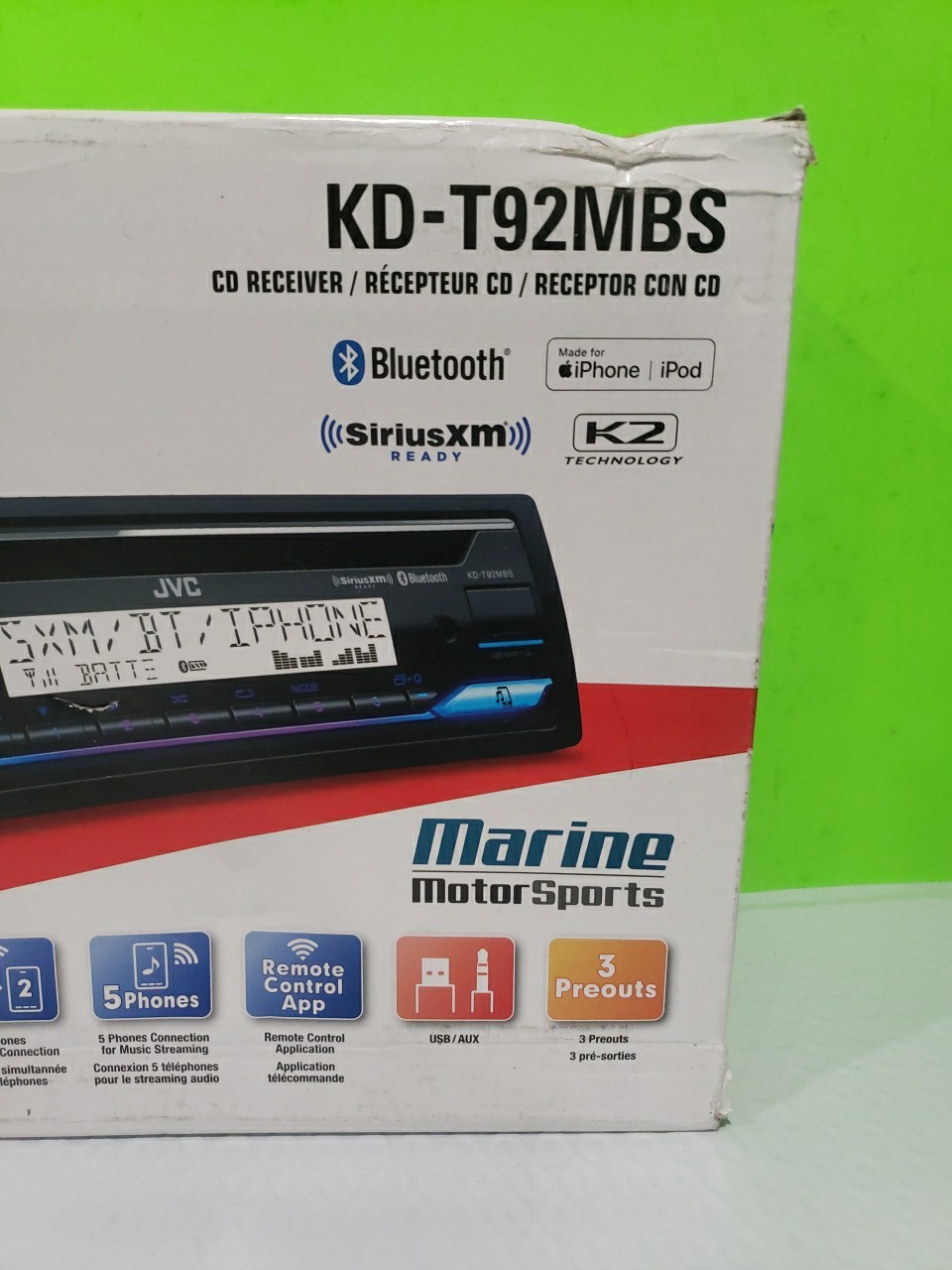 JVC KD-T92MBS 1-DIN AM/FM/CD Marine Car Audio Receiver w/Bluetooth, USB Open Box