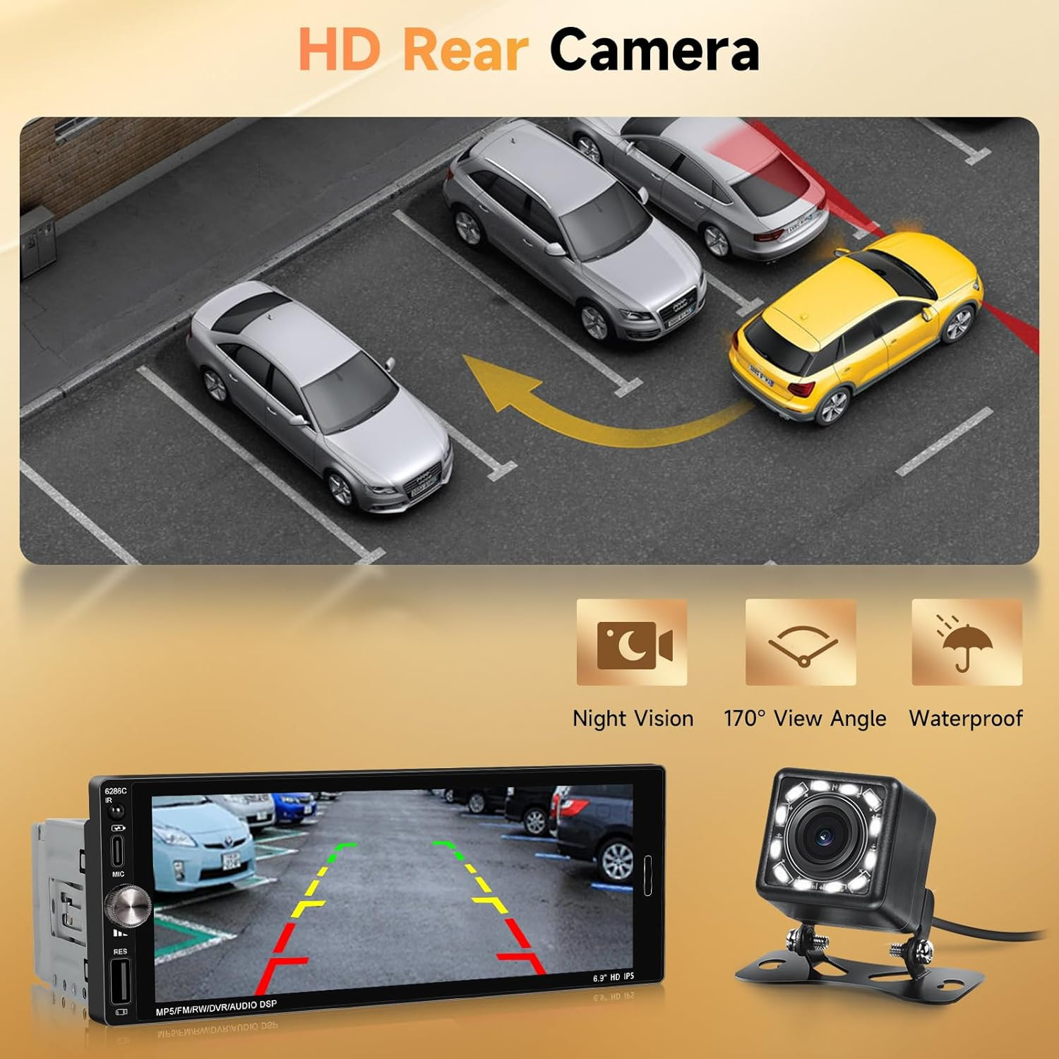 Single Din Car Stereo Wireless Carplay Android Auto, 6.9 Inch Bluetooth5.2 Car