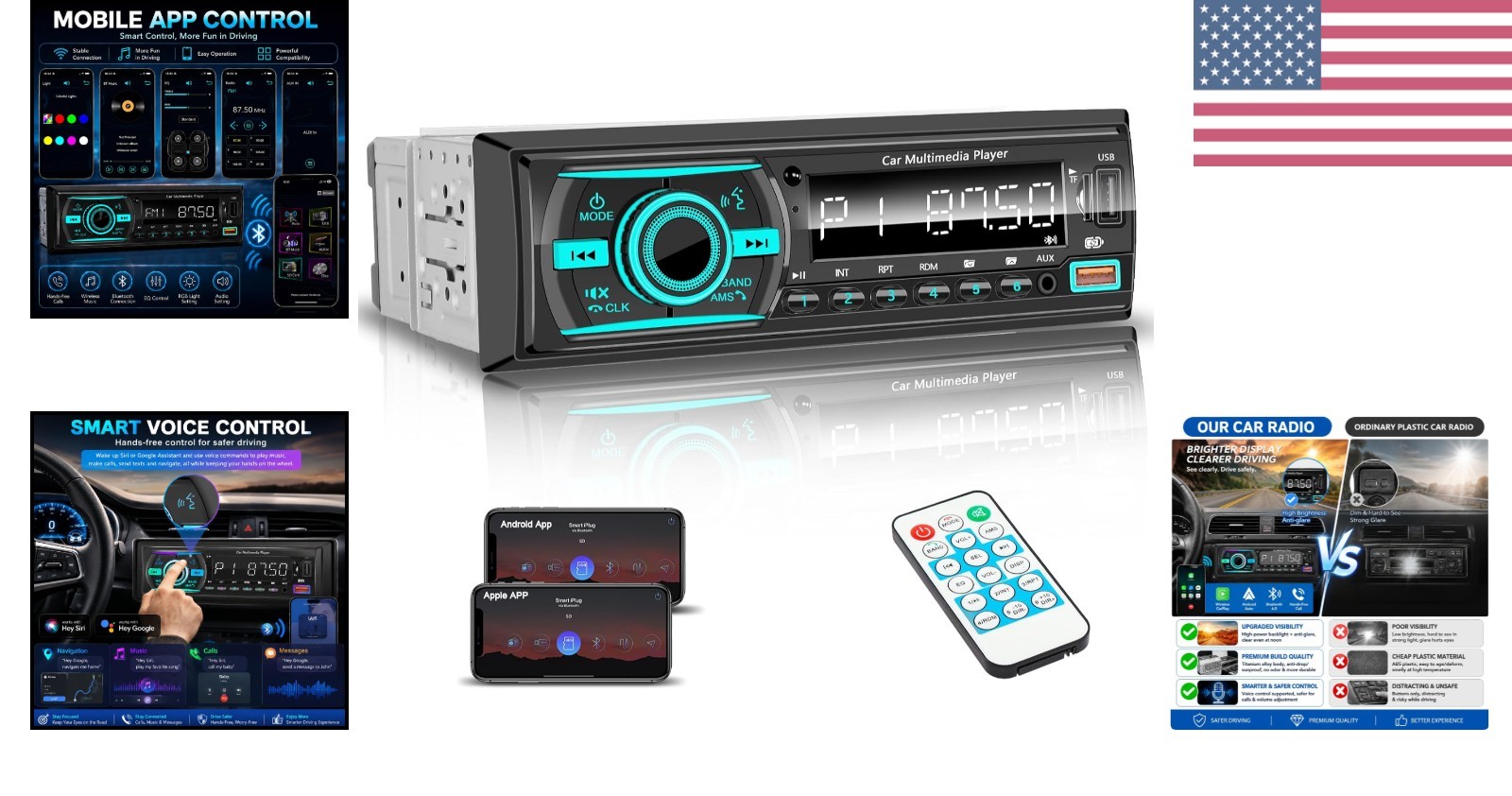 Single Din Radio Car Stereo Bluetooth,Radio Head Unit with FM/Dual USB/AUX/TF…