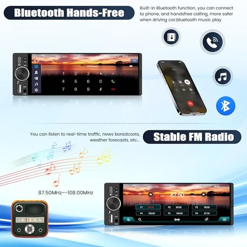 Single Din Car Stereo Radio with Wireless 6.28 Inch with Carplay