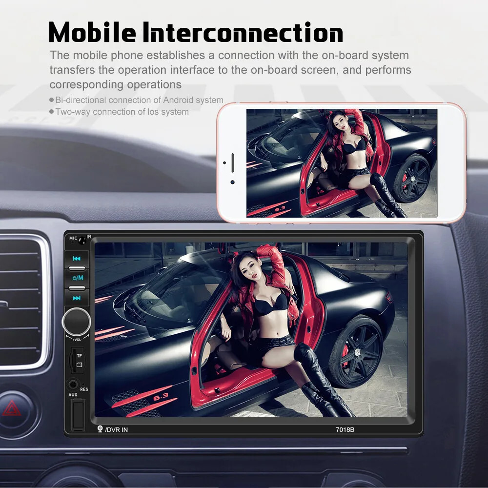 7" Double 2DIN Car MP5 Player B-T Touch Screen Stereo Radio + 4led Camera